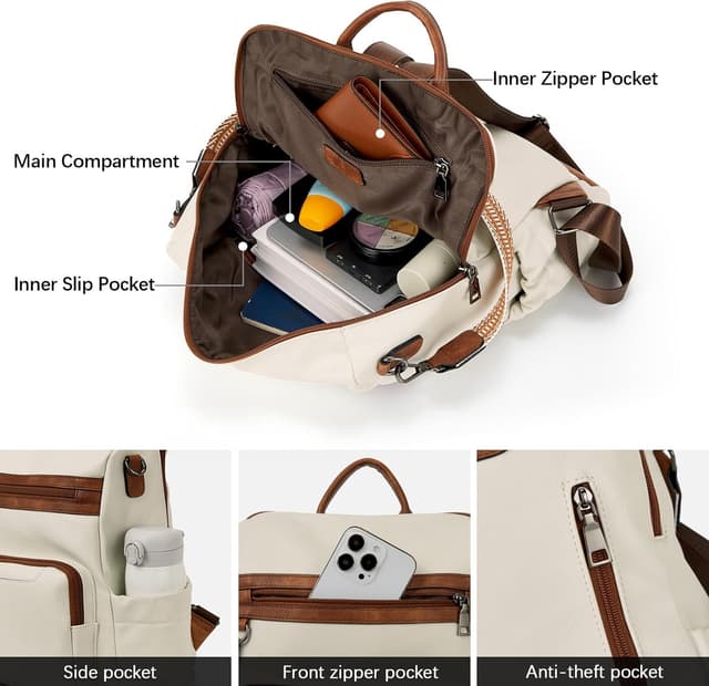 Detalle de BOSTANTEN sac à dos en cuir véritable pour femme – sac de voyage casual à porter en bandoulière ou à l’épaule