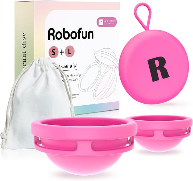 Detalle de Robofun Disque menstruel 2026Nou en silicone médical 100% – Lot de 2 (S + L) à retrait 360° – Rouge violacé