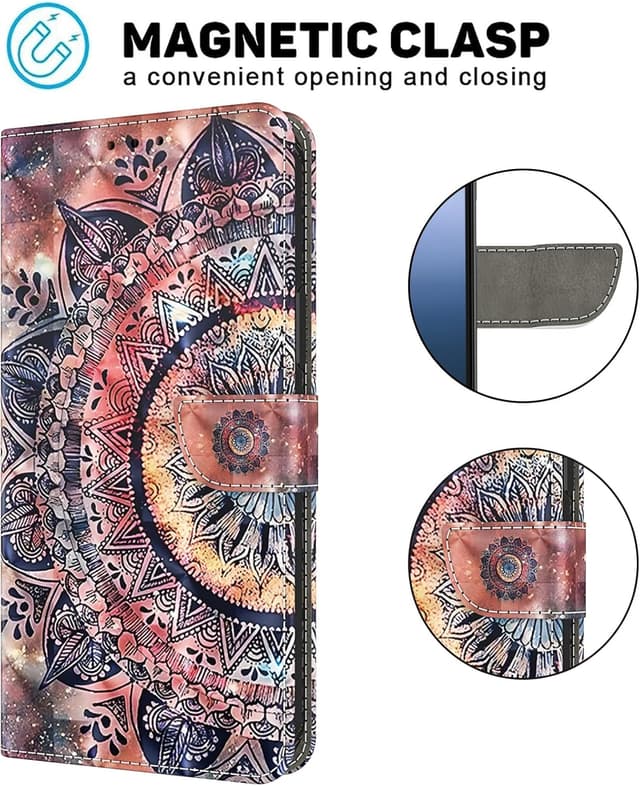 Detalle de BOLELAW Hülle für Google Pixel 9A – stoßfeste Flip Wallet mit Magnetverschluss, Standfunktion und 2 Kartenfächern (Mandala)