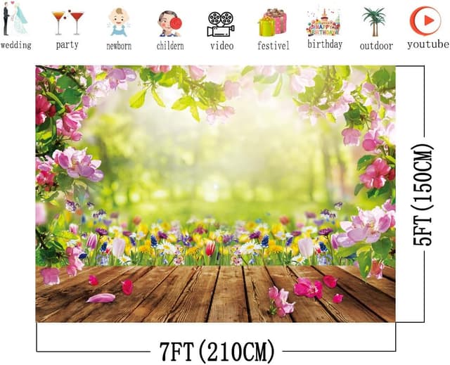 Detalle 2 de AIIKES 7x5FT Spring Photography Backdrop – Spring Natural Scenery Flower Vinyl Cloth Banner (12-661)