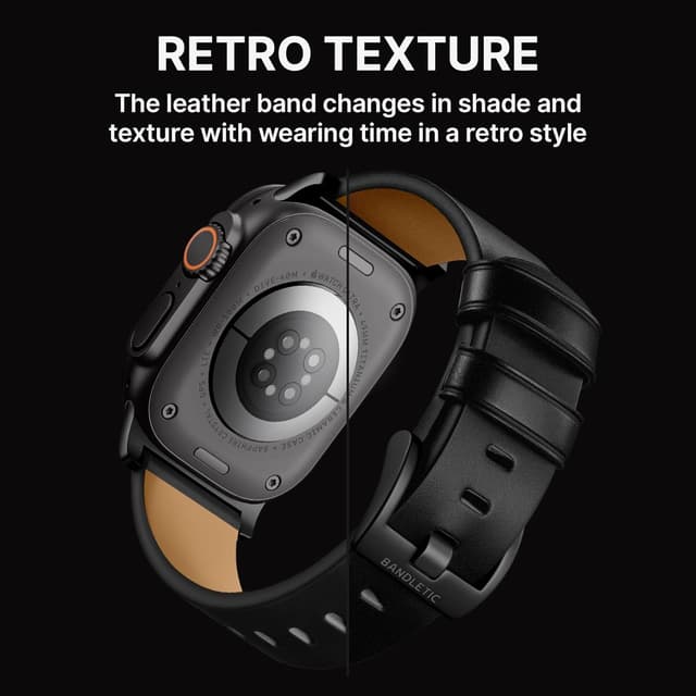Detalle 1 de Bandletic Genuine Leather Straps with 316L Stainless Steel Connector for Apple Watch Ultra 3/2/1 & Series 11–3 (49–42mm)