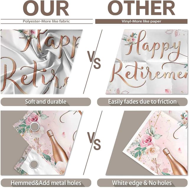 Detalle 1 de Luminora 72x43 inch Pink Happy Retirement Backdrop (Flowers & Leaves) – photo banner props