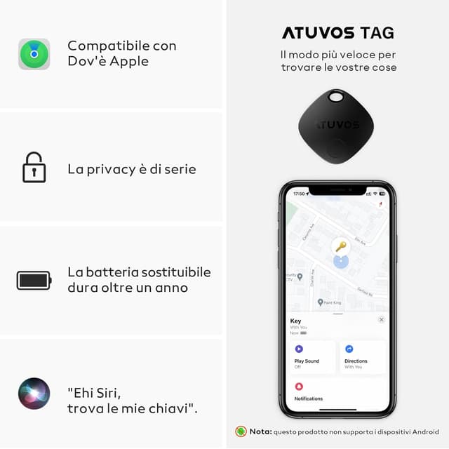 Detalle 2 de ATUVOS Air Tag + Air Card Wallet Tracker sottile 1,6 mm (2 pezzi) nero per rete Dov’è, per iOS