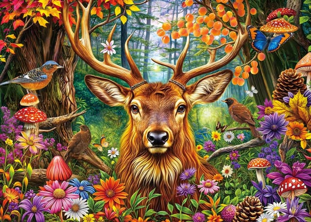 Detalle de 1000-Piece Fairytale Forest jigsaw puzzle for adults (charming deer) — adult-friendly 27.56 x 19.69 in