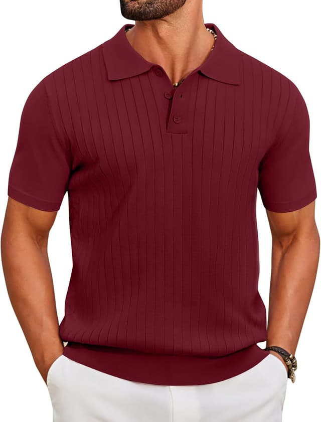 Thumbnail 6 de COOFANDY Polo Homme tricoté manches courtes stretch à 3 boutons