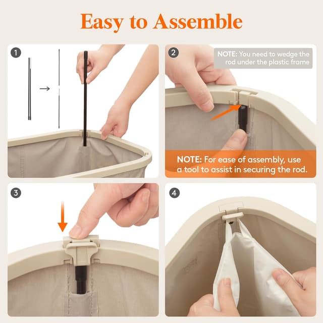 Detalle 2 de Lifewit 105L Large Laundry Basket with Lid (Removable Bag, Foldable, Handles) — Beige