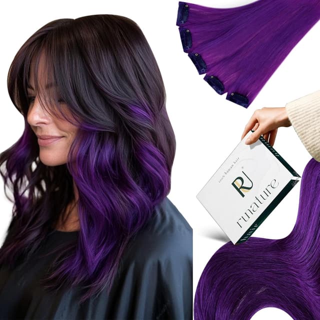 Detalle de RUNATURE Extension Capelli Veri Clip Viola con clip (5 pezzi, 35 cm)