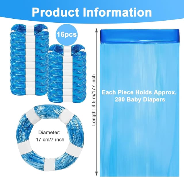 Detalle 2 de 16 Nachfüllkassetten für Windeleimer – kompatible Nachfüllfolie für Tommee Tippee, Angelcare & LitterLocker