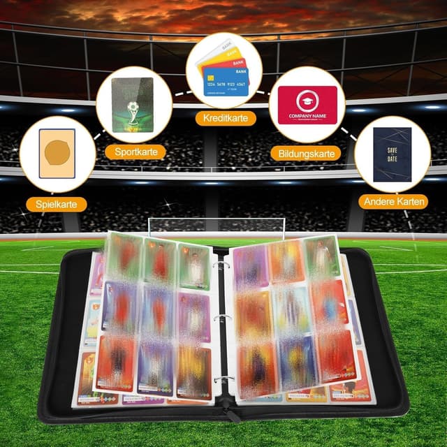 Detalle de Fussball Sammelalbum mit 50 Seiten & 900 Kartenkapazität – Karten-Ordner/ Aufbewahrungstasche für Fußballkarten