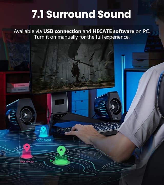 Detalle 2 de Edifier G2000 Pro 2.0 RGB Gaming Speakers (Virtual 7.1, TempoFlow lighting, BT 5.4/USB-C/AUX)