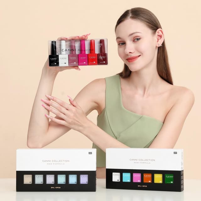Detalle 2 de CANNI 9ml Hema-Free Gel Nail Polish Set (6-Piece) — White, Black, Burgundy, Red, Purple, Nude
