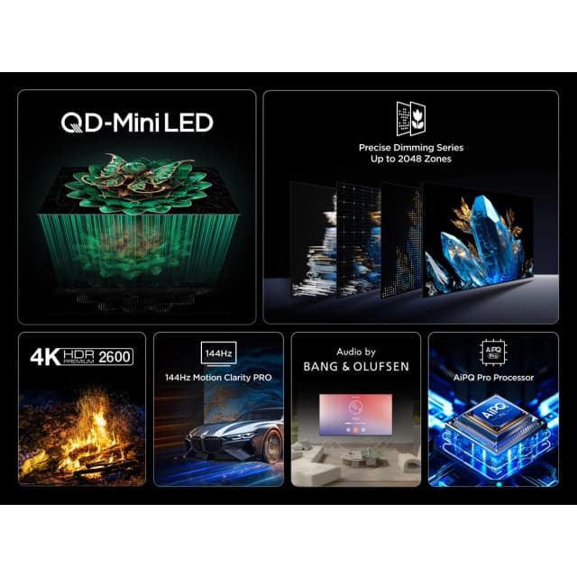 Detalle de TCL 55C7K QD-Mini LED 4K 55” (139,7 cm) con Google TV y 144 Hz – reacondicionado Grado A