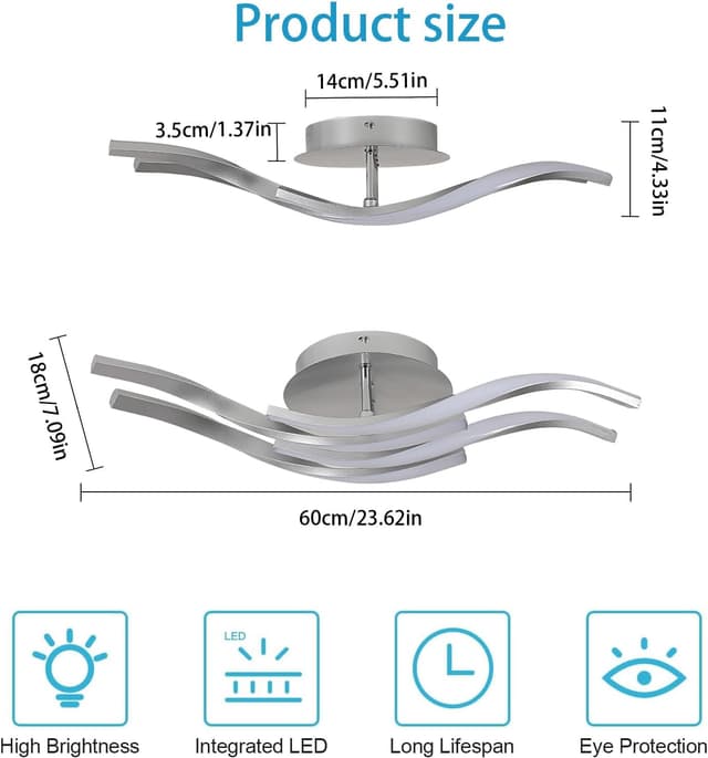 Detalle 2 de Toolight Lámpara de Techo 32W LED Plafón Curvo 60cm