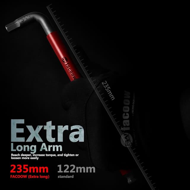 Detalle de Facoow Allen Wrenches Set (13pc) – full-size SAE hex keys with ball end, extra long arm & carry bag