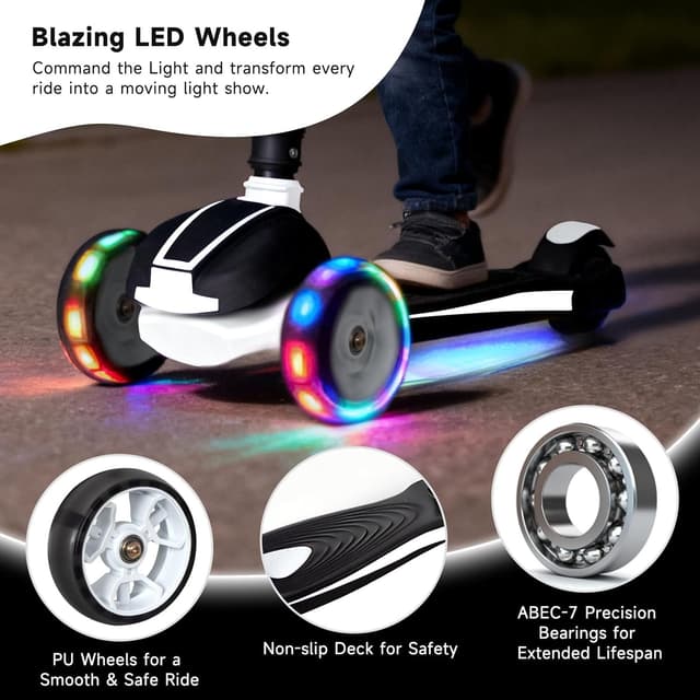 Detalle 2 de Nattork Kids Scooter for Age 3-8 (4 Adjustable Height, Light-Up 3-Wheel, 120 lb Capacity)