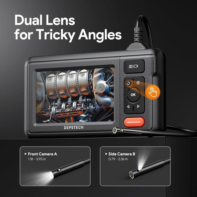 Detalle 2 de DEPSTECH DS320 Dual Lens Endoscope Inspection Camera with 4.3” IPS Screen (IP67, 5m cable)