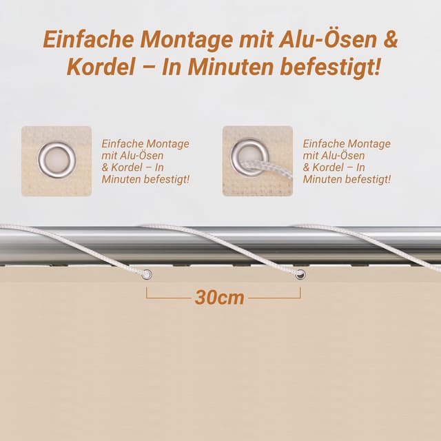 Detalle de interGo Balkon Sichtschutz Balkonverkleidung 90x300 cm HDPE mit Ösen und Kordel (Creme)