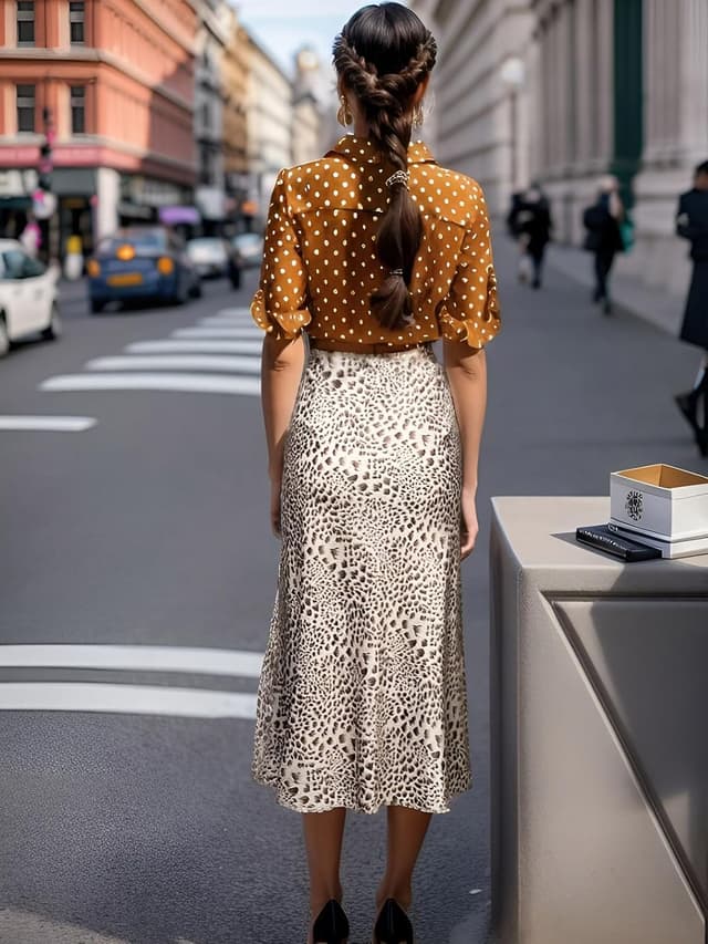 Detalle de Soowalaoo Womens Leopard Print Midi Skirt (Silk Satin Look) High-Waist Elastic