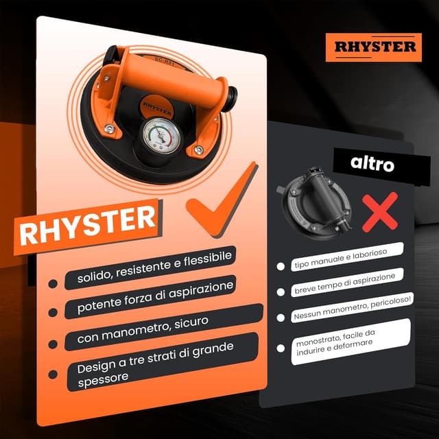 Detalle 2 de RHYSTER 2 Ventose per piastrelle con manometro 200 mm