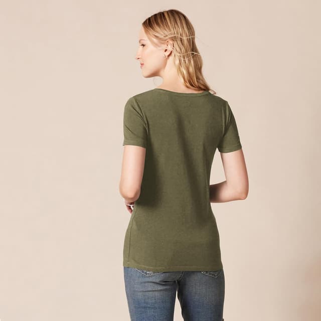 Detalle de T-shirt manches courtes femme Amazon Essentials encolure ras-de-cou et col en V – coupe standard, lots multiples