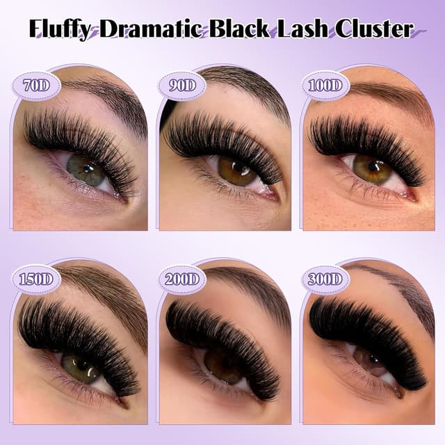 Detalle 1 de B&Q Fluffy Lash Clusters Thick 200D (Volume Lash Extensions), D Curl, 10–18mm