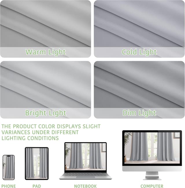 Detalle de KGORGE Verdunklungsvorhang mit Ösen (2er-Set) Kurz fürs Schlafzimmer, hellgrau – 145 x 140 cm