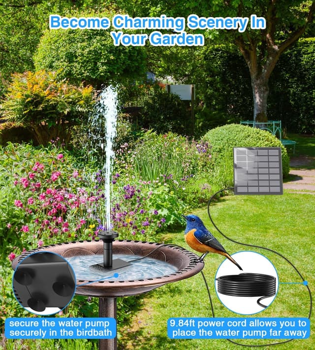 Detalle de SZMP Solar Springbrunnen für Außen Klein – Glas-Solarbrunnenpumpe mit 3 m Kabel und 10 Düsen