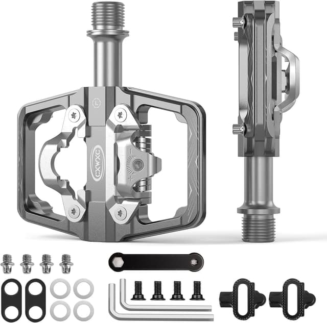 Detalle de Pedali 2-in-1 per mountain bike Shimano SPD: doppia faccia flat e clipless con sgancio rapido (asse 9/16")