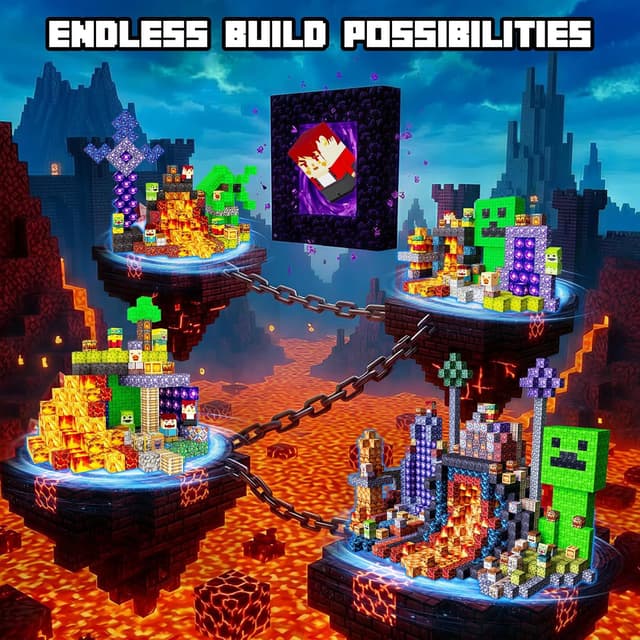 Detalle de Laoren Magnetic Building Blocks STEM Magnet Cubes (Lava Portal) – 300-Piece Set for Kids Ages 4–12