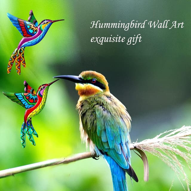 Thumbnail 6 de 2er-Set Kolibri 3D Metall-Wanddeko zum Aufhängen (Vögel), Outdoor Garten Metallskulptur