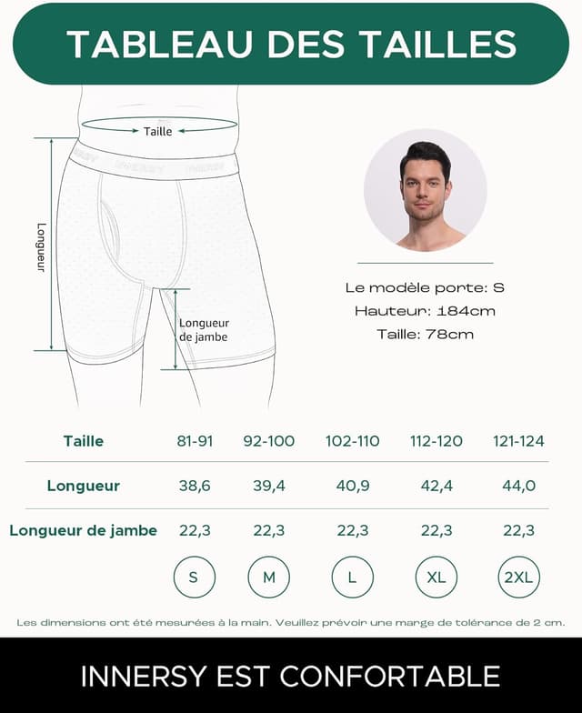 Thumbnail 6 de INNERSY Boxer Long Homme anti-frottement en maille respirante (lot de 3)