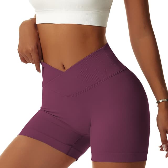 Detalle de Vertvie Damen Gym Shorts V-Cross Stretch mit Push-Up & High Waist – nahtloser Workout-Style