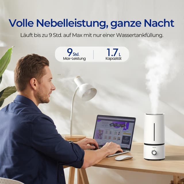 Detalle de raydrop Luftbefeuchter 1,7 l für Schlafraum