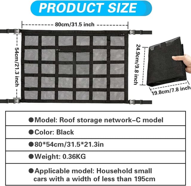 Detalle de KMFCSHS 2023 Improved Car Storage Nets – Adjustable SUV roof cargo net organiser for long trips & camping