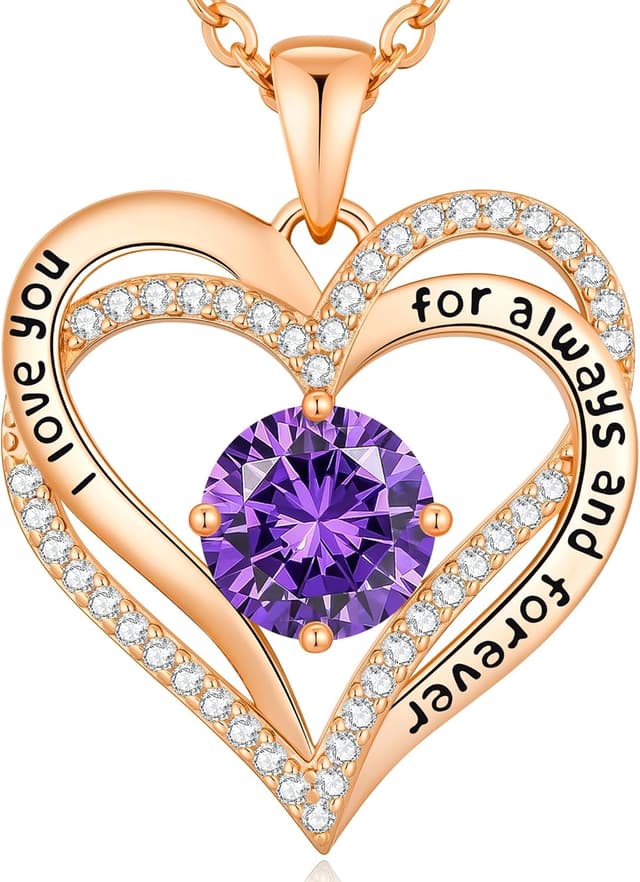 Detalle de Collier CDE femme en forme de cœur avec pierre de naissance et pendentif cœur double