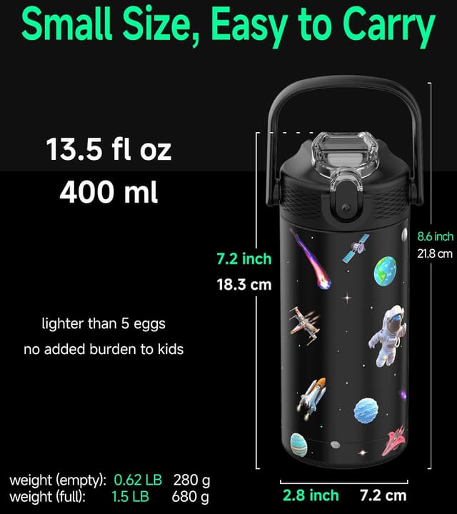 Detalle 2 de MYFOREST 400ml Insulated Kids Water Bottle (14oz) with soft sipper, insulated liner and name spot