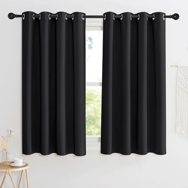 Detalle de KGORGE Schwarze Blickdichte Thermovorhänge mit Ösen (2er-Set) 145 x 140 cm für Schlafzimmer & Wohnzimmer