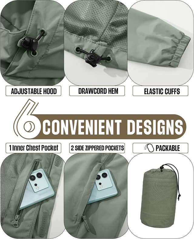 Detalle de 33,000ft wasserdichte Herren-Regenjacke mit Kapuze – atmungsaktiv für Fahrrad & Outdoor