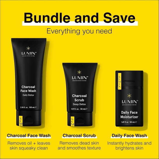 Detalle 2 de Lumin Smooth Operator Detox Men’s Skincare Kit (Charcoal Face Wash + Scrub + Moisturizer)