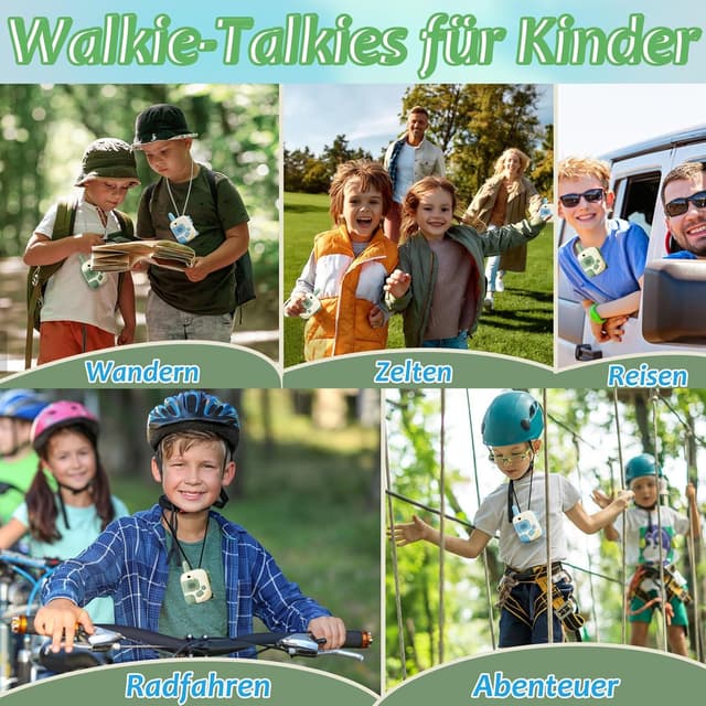 Detalle de DQMOON Dino Walkie-Talkies für Kinder (ab 3 Jahren), 2er-Set – Outdoor-Spiele mit Funk