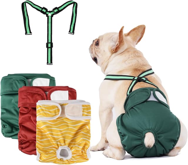 Detalle de Hisprout 3-Pack Reusable Female Dog Diaper with Suspender (XS, Claret) – washable doggie pants for incontinence & heat season