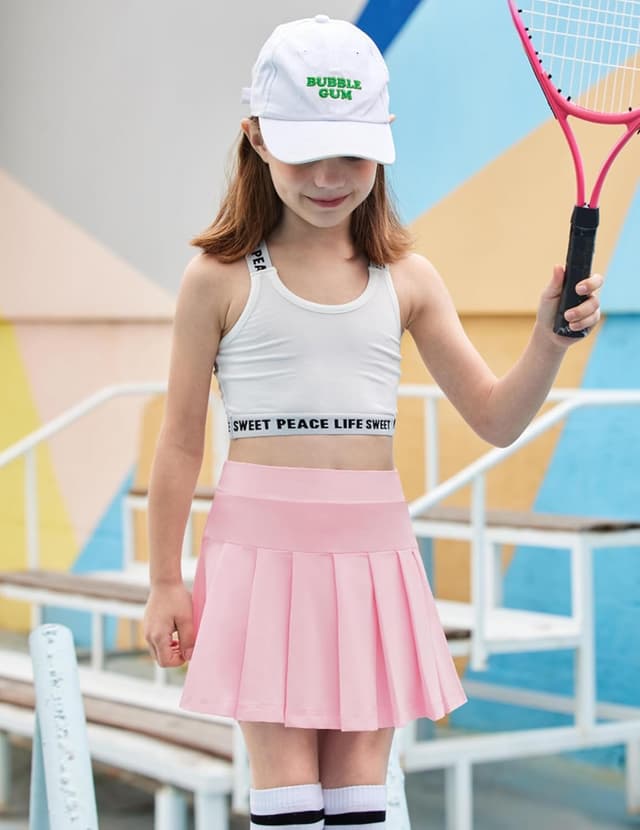 Detalle de Arshiner gonna da bambina a pieghe vita alta con pantaloncini interni e tasche per tennis 6-13 anni
