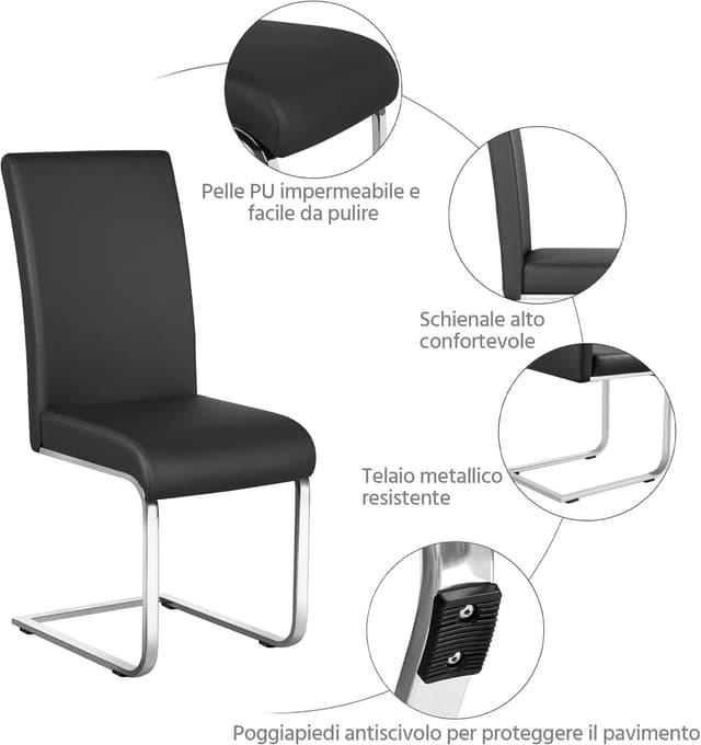Detalle de Yaheetech Set 2 sedie da sala da pranzo imbottite con schienale alto, seduta spessa 10 cm e gambe a U in metallo, nero