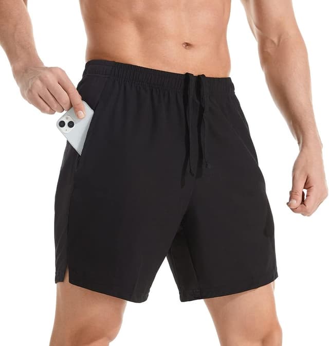 Detalle de Gerlobal Men’s 7" Athletic Running Shorts with Zipper Pockets (Lightweight, Quick-Dry)
