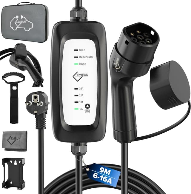 Detalle de EVIEUN Typ 2 Ladekabel Schuko 3,6 kW (1-phasig, 9 m) – 4-stufige Stromregelung, IEC 62196-2
