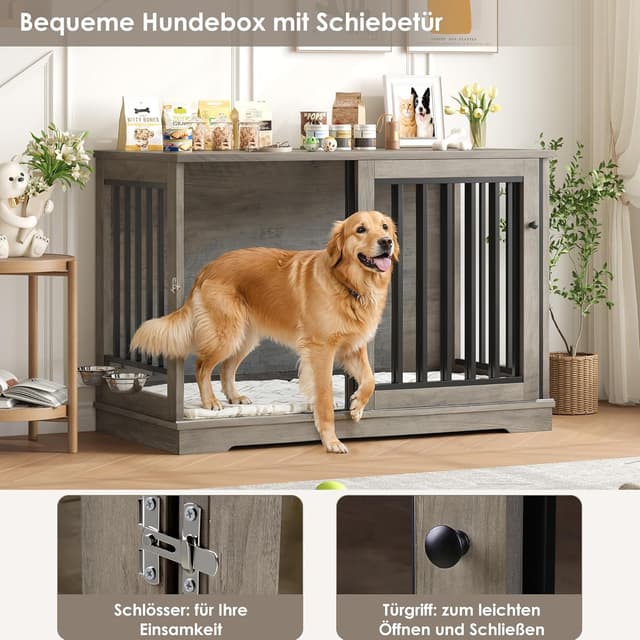 Thumbnail 6 de FirFurd Hundekäfig Möbel 120 cm breit – Hundebox aus Metall und Holz, inkl. Schiebetüren (120 x 90 x 60 cm)