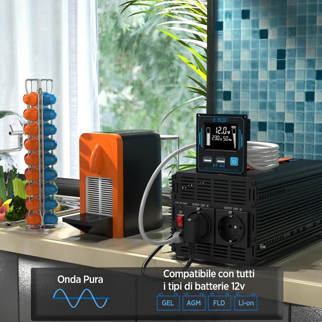 Detalle de EDECOA Power Inverter 12V→220V onda sinusoidale pura 2500W con telecomando