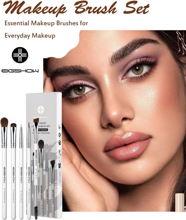 Detalle de EIGSHOW set di 5 pennelli per trucco occhi con eyeliner e sopracciglia (bianco)