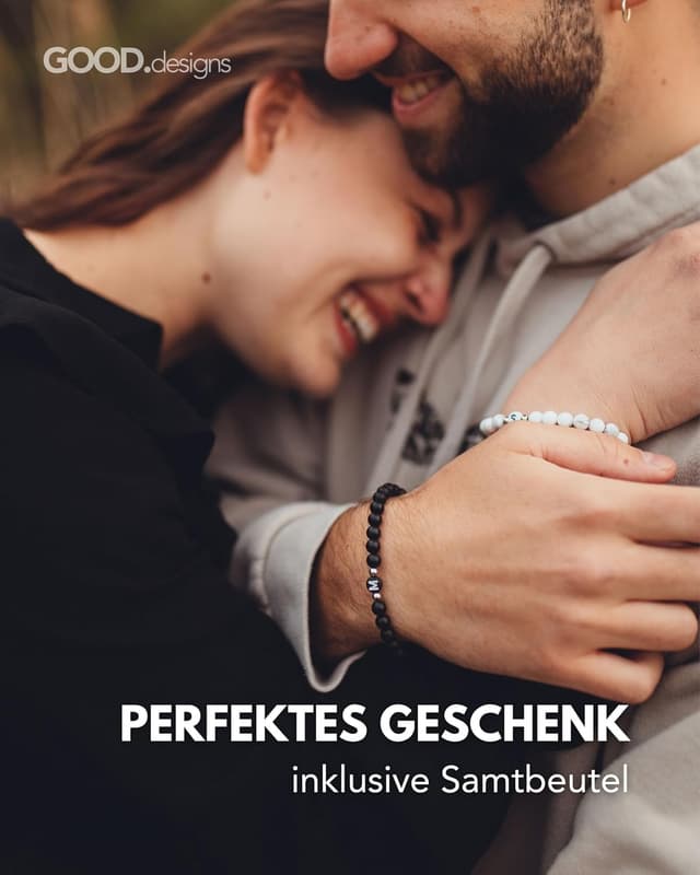 Detalle de GD GOOD.designs Partnerarmband mit Buchstaben und echten Naturstein-Perlen (Paar-Geschenk)