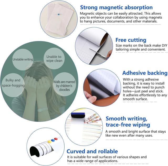 Detalle de JOMUSAGA Lavagna Bianca Magnetica Adesiva 80 x 40 cm